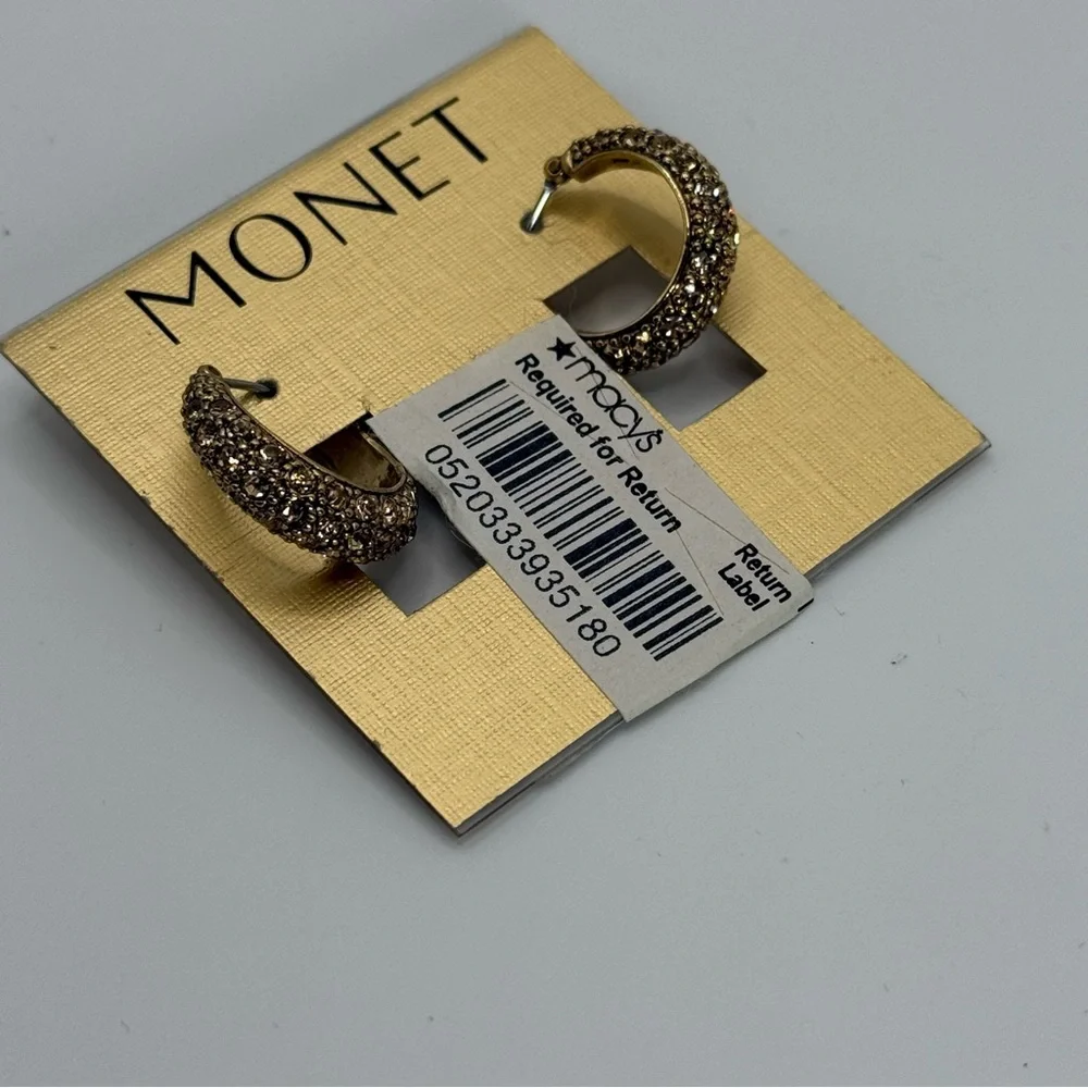 Monet Gold Tone Hoop Rhinestone Earrings NWT - Picture 8 of 8